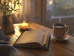 Cozy indoor scene with candles and tea